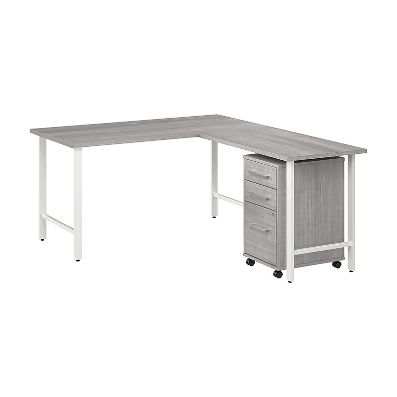 Bush Business Furniture Hustle 60"W L Shaped Computer Desk with 3 Drawer Mobile File Cabinet, Platinum Gray (HUS006PG) image 1