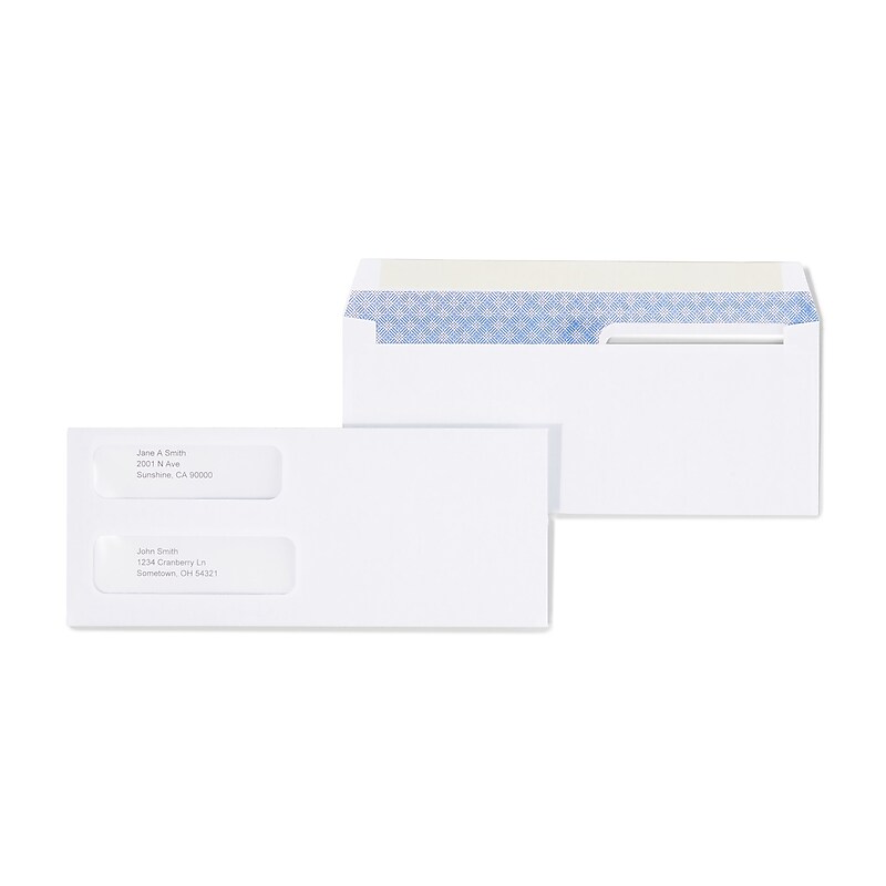 Staples Laser Security Tinted Double Window Envelopes, 3 5/8" x 8 7/8", Wove White, 500/Box (ST394062-CC) image 1