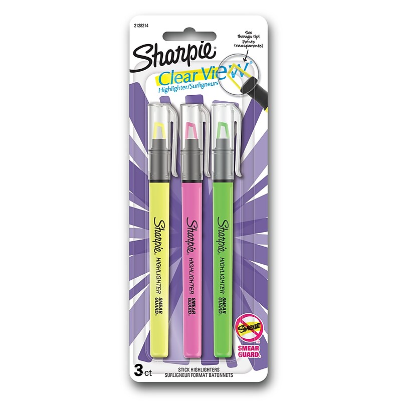 Sharpie Clear View Highlighter, Chisel Tip, Assorted, 3/Pack (1950748/2128214) image 1