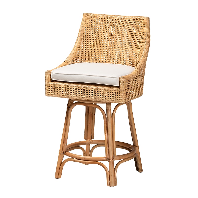 bali & pari Bella Bohemian Natural Rattan Counter Stool, Natural/Off-White (228-13090-HiT) image 1
