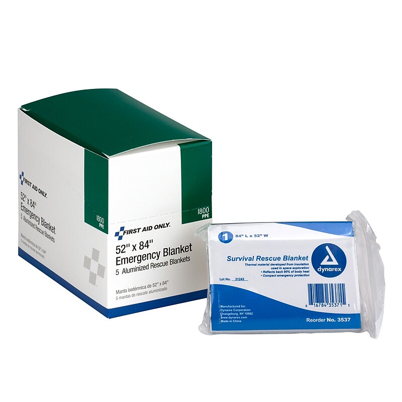 First Aid Only Aluminized Emergency Blanket, 5/Box (I800) image 1
