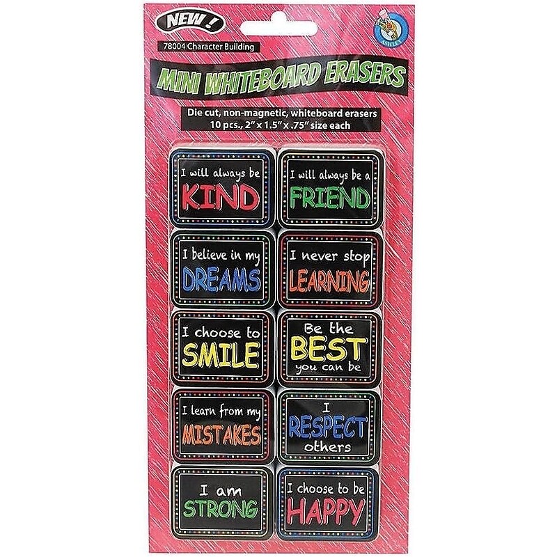 Ashley Productions Non-Magnetic Mini Whiteboard Erasers, Character Building, 10 Per Pack, 3 Packs (ASH78004-3) image 1