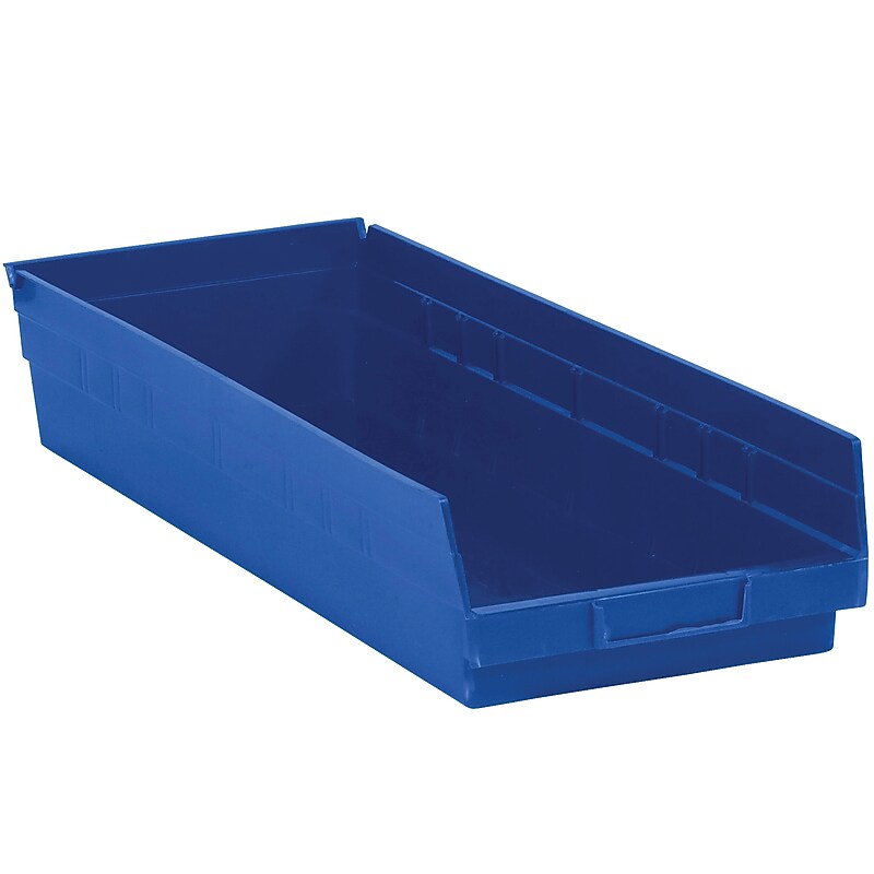 Partners Brand Medium Plastic Storage Bin, 23.625" x 4"x 8.375", Blue, 6/Carton (BINPS123B) image 1