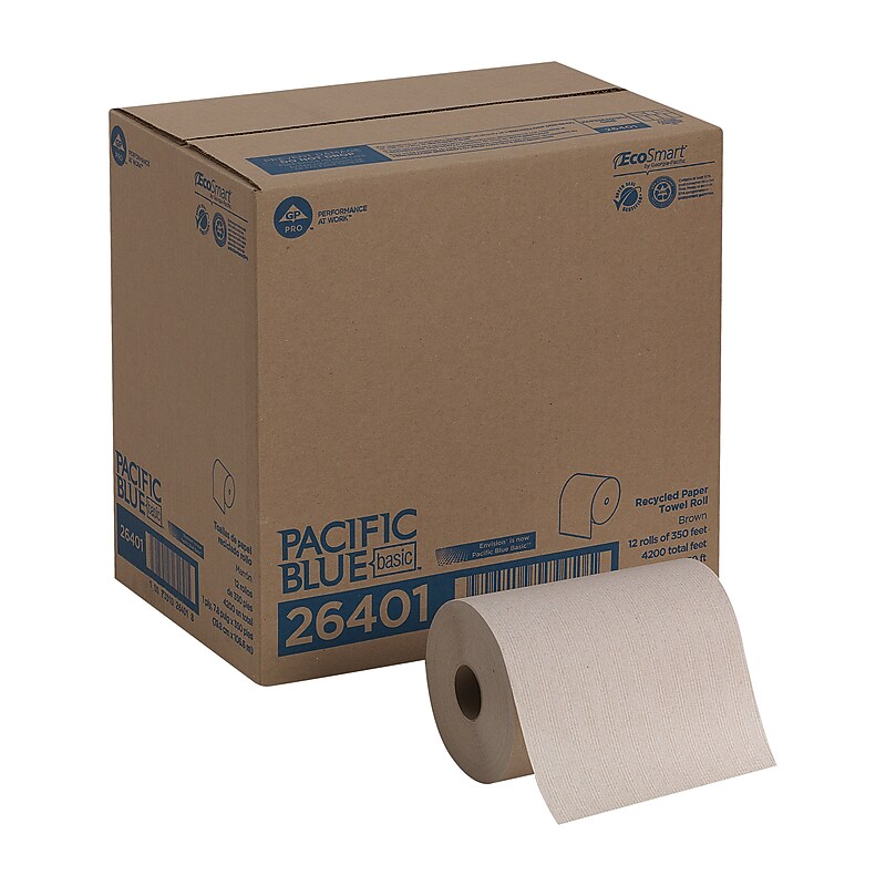 Pacific Blue Basic Recycled Hardwound Paper Towels, 1-ply, 580 ft./Roll, 12 Rolls/Carton (26401) image 1