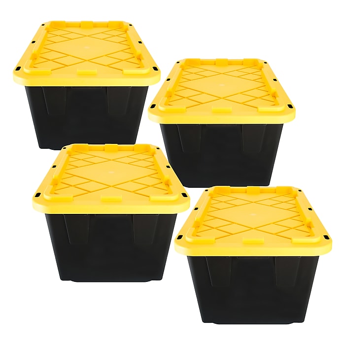 Greenmade 108 Qt. Storage Bin with Snap Lid, Plastic, Black/Yellow