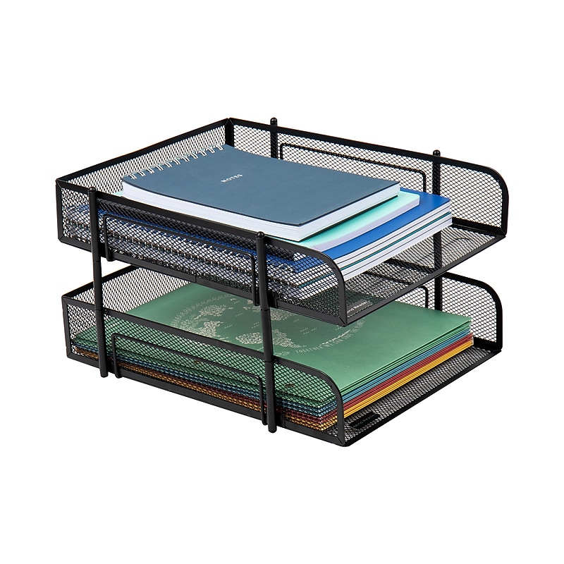 Mind Reader Metal Mesh Front Loading Stackable Letter Tray, Letter/Legal Size, Black (CSTACK2-BLK) image 1