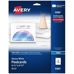 Staples® Inkjet Postcards, Glossy White, 5-1/2