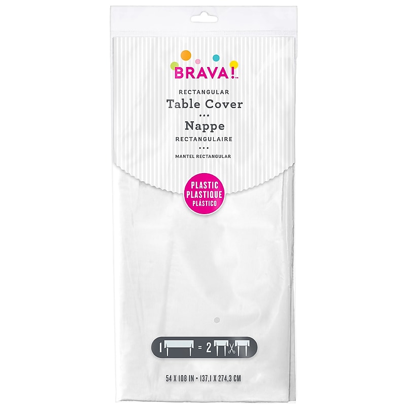 Party City Solid Color 108" x 54" Plastic Table Covers, White (AM77015-08-ST) image 1