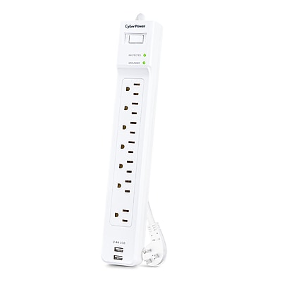 CyberPower Home Office 7-Outlet 2-USB Port Surge Protector, 4′, 2000 Joules, White (P704URC1) Sansujyuku sansujyuku.com
