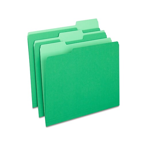 Staples File Folders, 1/3Cut Tab, Letter Size, Green, 100/Box