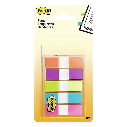 Postit® Flags, 0.5" Wide, Assorted Bright Colors, 100 Flags/Pack (6835CB2) Staples