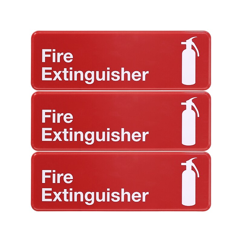 Excello Global Products Fire Extinguisher Indoor/Outdoor Wall Sign, 9" x 3", Red/White, 3/Pack (EGP-HD-0480) image 1