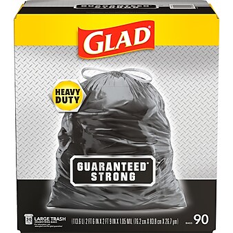 Glad Guaranteed Strong Large Drawstring Trash Bags, 30 Gallon, 90/Box (78952)