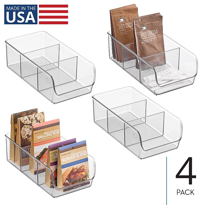 iDESIGN Large Stackable Plastic Storage Bin With Divider, Clear, 3