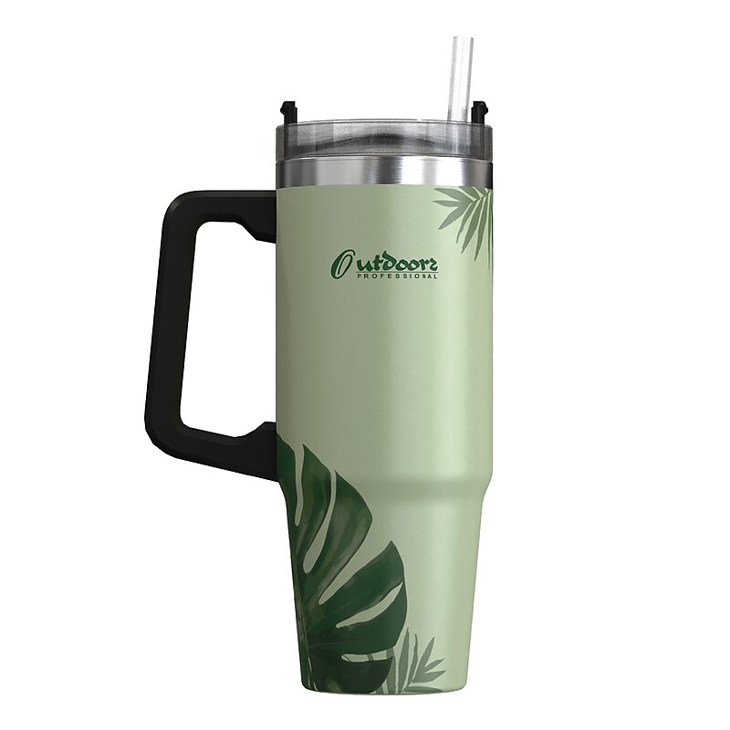 Outdoors Professional Stainless Steel Double-Walled  Tumbler with Straw, 30 oz., Tropical Green (OUTD9218) image 1