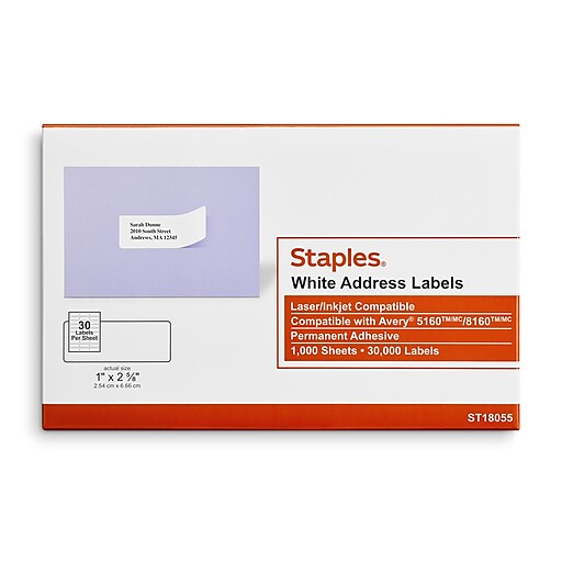 Staples - Étiquettes d'expédition blanches pour imprimantes jet d'encre/laser,  8-1/2 po x 11 po, paq./25