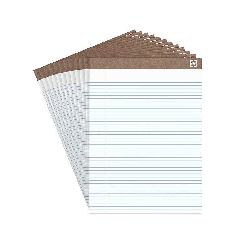 TRU RED™ Notepad, 8.5" x 11.75", Narrow Ruled, White, 50 Sheets/Pad, Dozen (TR59938/TR58187) image 1