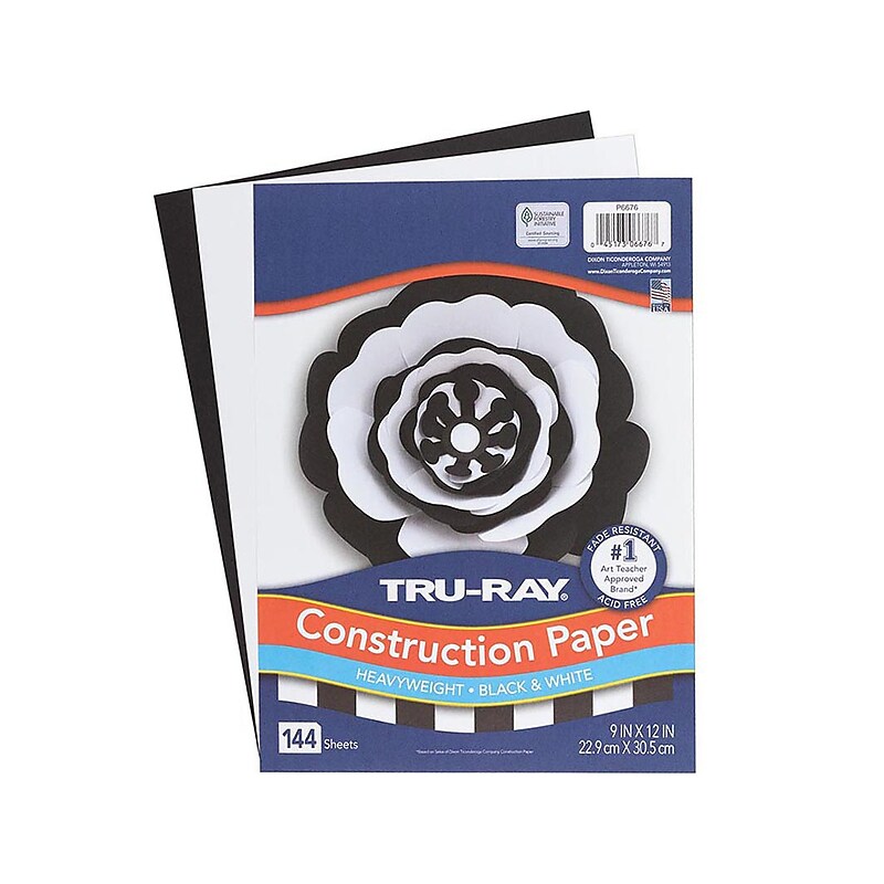 Tru-Ray 9" x 12" Construction Paper, Black/White, 144 Sheets/Pack (P6676) image 1