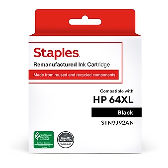 Staples Remanufactured Black High Yield Ink Cartridge Replacement for HP 64XL (TRN9J92AN/STN9J92AN)