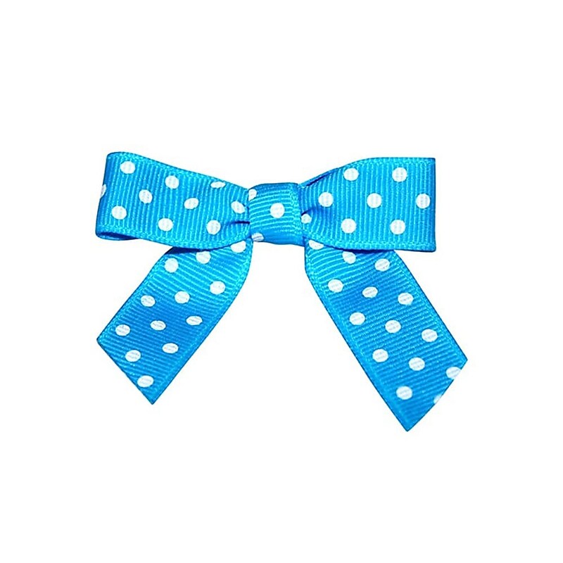 JAM Paper Grosgrain Bows, Turquoise with White Polka Dots, 100/Pack (52640349331) image 1
