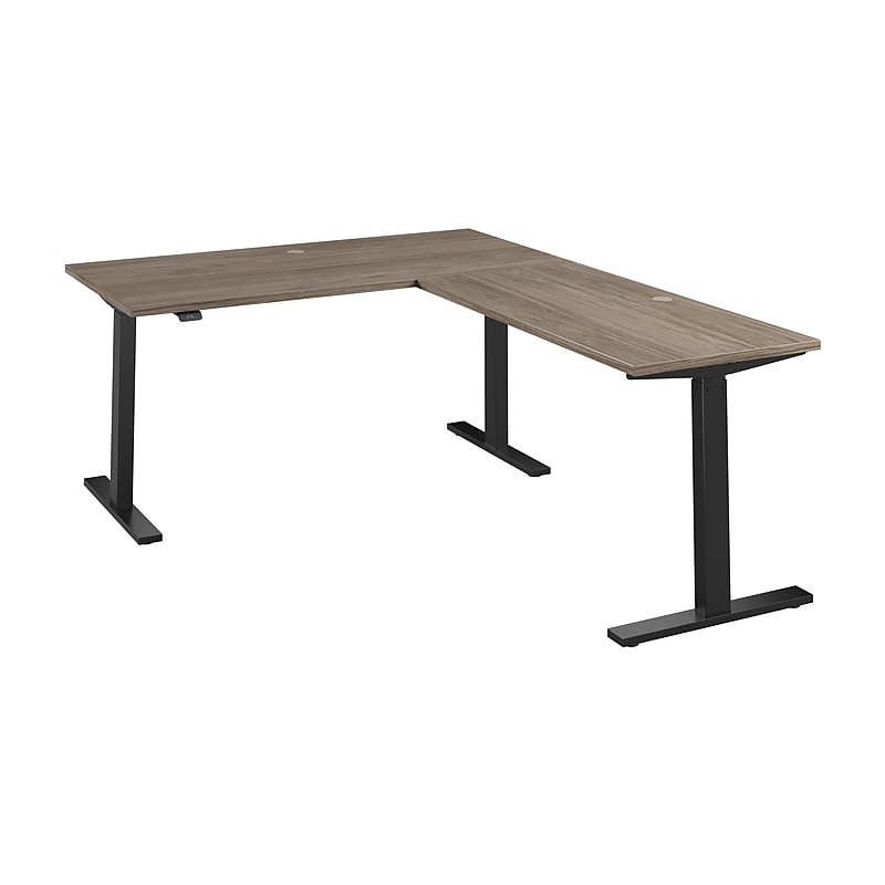 Bush Business Furniture Move 60 Series 60"W L Shaped Adjustable Standing Desk, Modern Hickory (M6SL6078MHBK) image 1