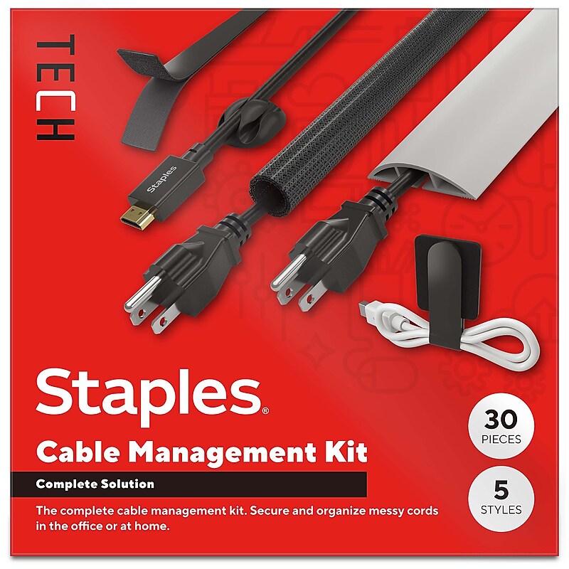 Staples TECH Cable Management Kit, Assorted Colors, 30/Pack (ST62395) image 1