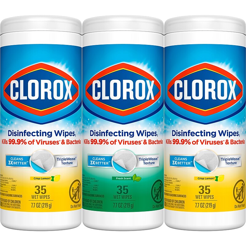 Clorox Disinfecting Wipes Value Pack, Fresh Scent and Crisp Lemon Scent, 35 Wipes/Canister, 3/Pack (CLO 30112) image 1