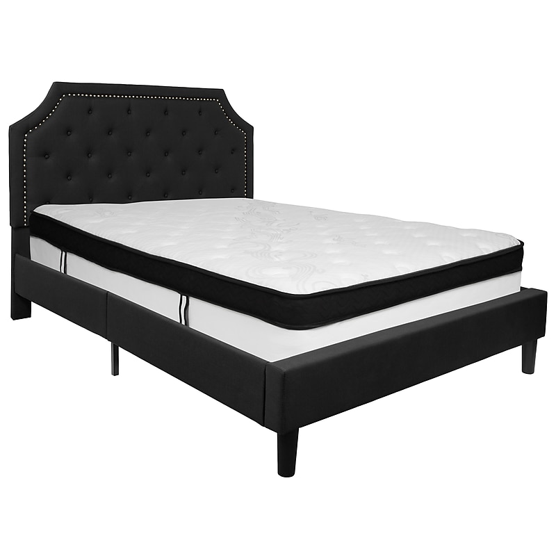 Flash Furniture Brighton Tufted Upholstered Platform Bed in Black Fabric with Memory Foam Mattress, Queen (SLBMF7) image 1