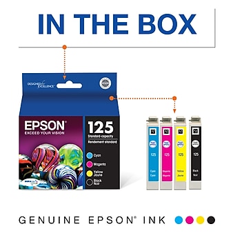 Epson T125 Black/Cyan/Magenta/Yellow Standard Yield Ink Cartridge, 4/Pack (T125120-BCS)