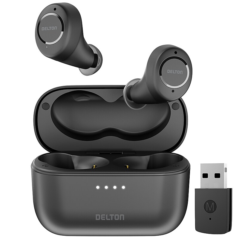 Delton T150 Wireless Active Noise-Canceling Bluetooth Stereo Earbuds with Auto-Pairing USB Dongle, Black (DBHT150) image 1