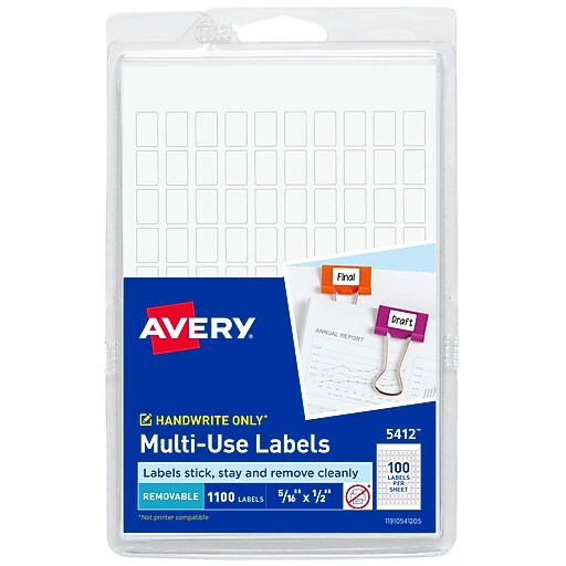 Avery Removable Hand Written Multipurpose Labels, 5/16" x 1/2", White