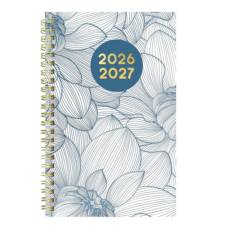 2026-2027 Blueline Academic 8" x 5" Weekly & Monthly Planner, Poly Cover, Floral Blue (CA114PM.01) image 1