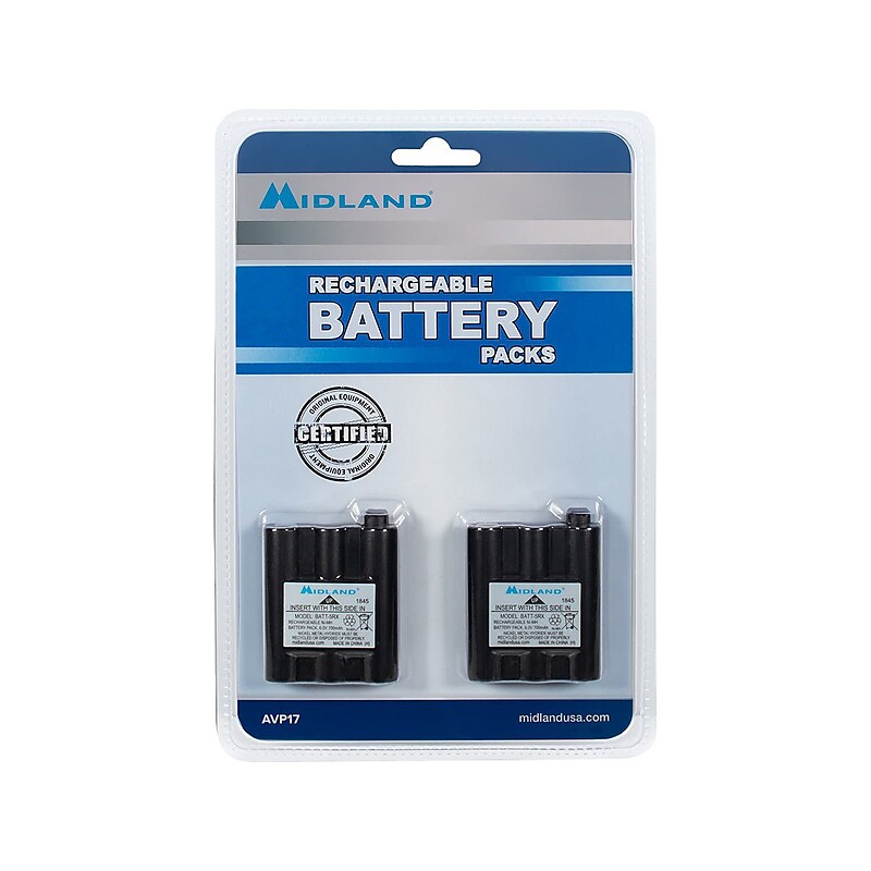 MIDLAND RADIO Rechargeable Ni-MH Battery Pack for GXT Series, T290 Series, XT511 Base Camp Radios, 2/Pack (AVP17) image 1