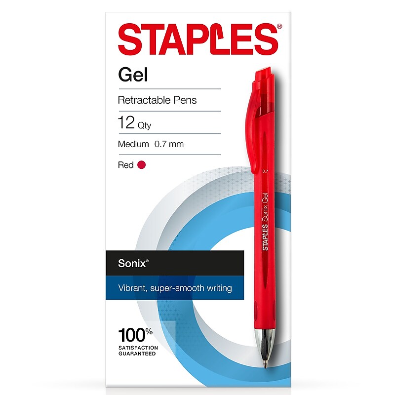 Staples Sonix Retractable Gel Pens, Medium Point, Red Ink, Dozen (13562-CC) image 1