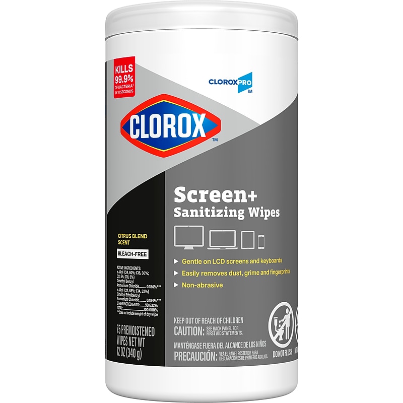 CloroxPro Clorox Screen+ Sanitizing Wipes, Bleach Free, Citrus Blend Scent, 75 Wipes/Container (60724) image 1