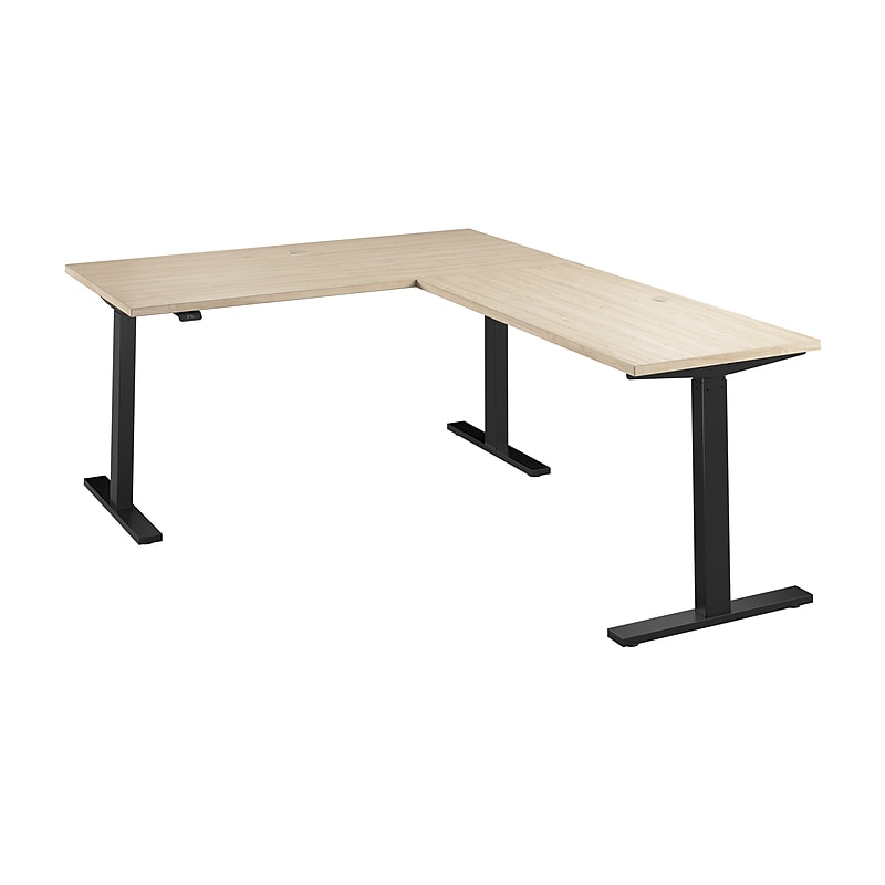 Bush Business Furniture Move 60 Series 60"W L Shaped Adjustable Standing Desk, Natural Elm (M6SL6078NEBK) image 1