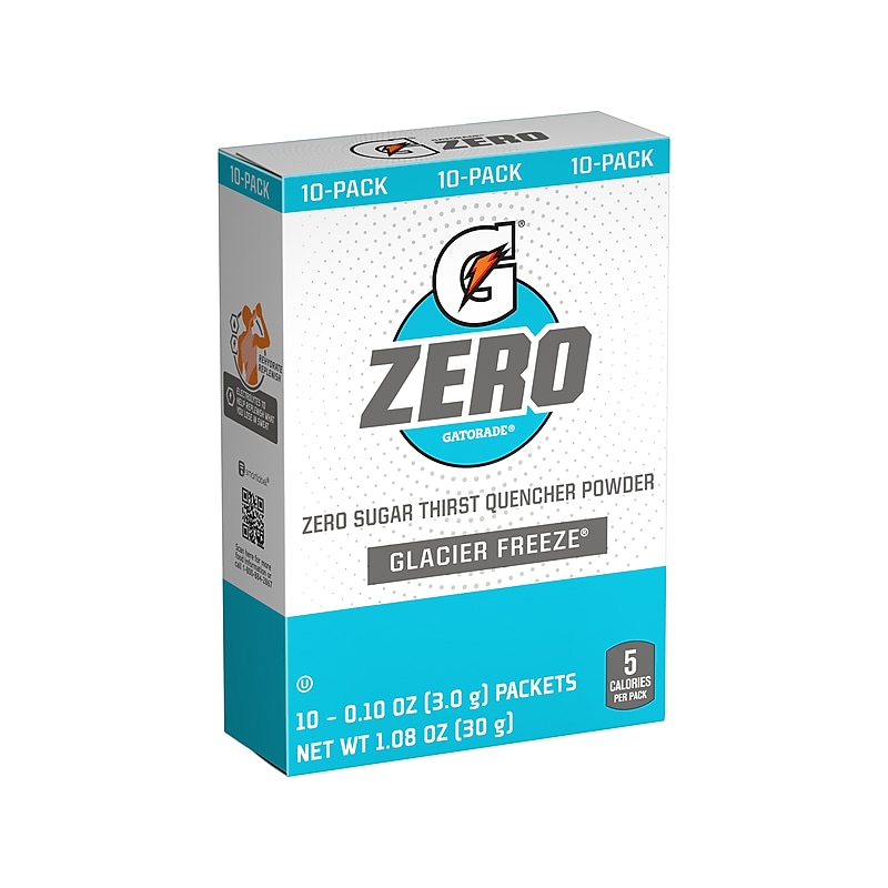 Gatorade Zero Sugar-Free Glacier Freeze Powder Drink Mix, 0.1 oz. 10 Packets/Box, 12 Boxes/Carton (04457) image 1