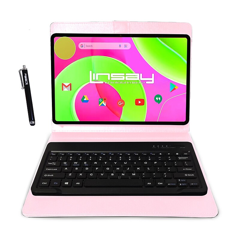 LINSAY 12" Octa Core Tablet, 8GB RAM, 256GB Storage, Android 14, Bundled with Pink Keyboard and Stylus Pen image 1