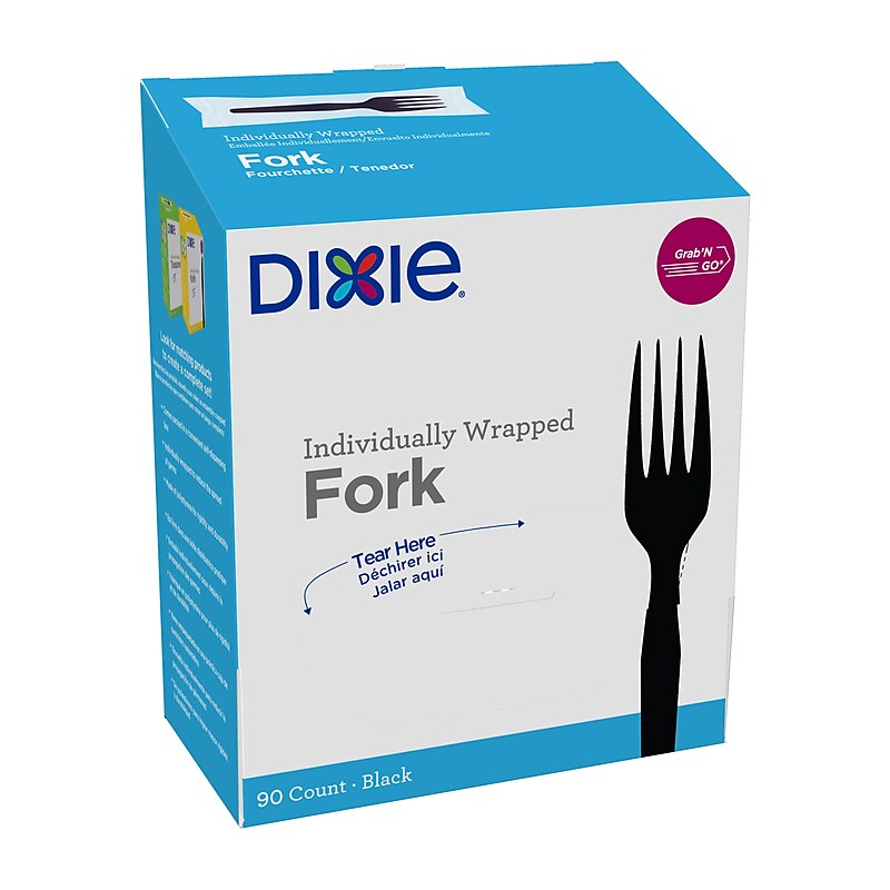 Dixie Grab 'N Go Individually Wrapped Medium-Weight Fork, Dispenser Box, Black, 90/Pack (FM5W540) image 1
