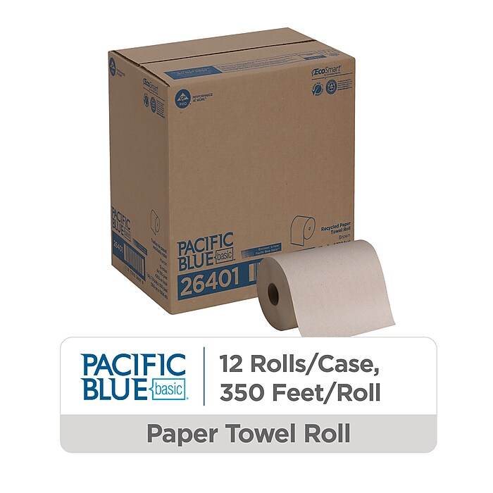 Pacific Blue Basic Recycled Hardwound Paper Towels, 1-Ply, 350 ft