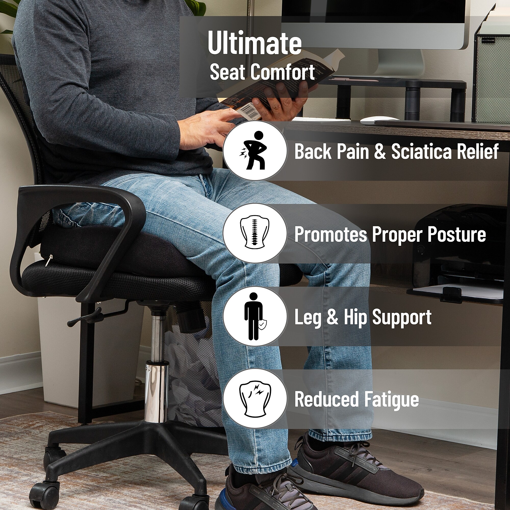 Mind Reader Memory Foam Ergonomic Back Cushion, Black (ORTHOCUSH-BLK) Sansujyuku sansujyuku.com