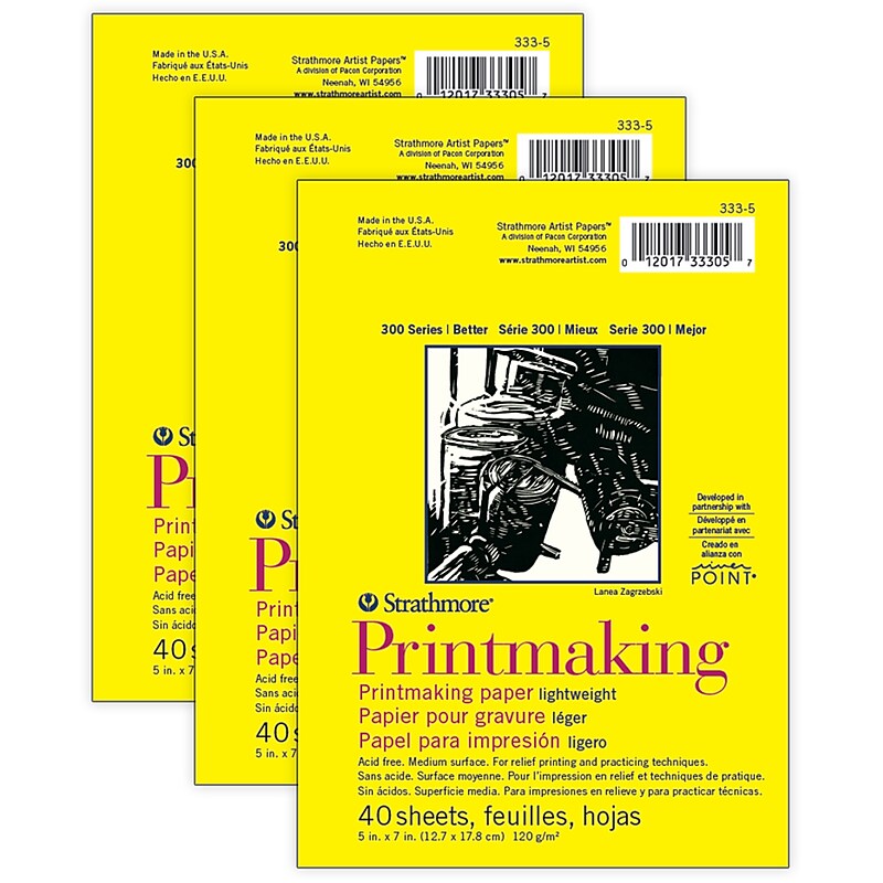 Strathmore 300 Series 5" x 7" Printmaking Pad, 40 Sheets/Pad, 3/Bundle (STTP3335-3) image 1