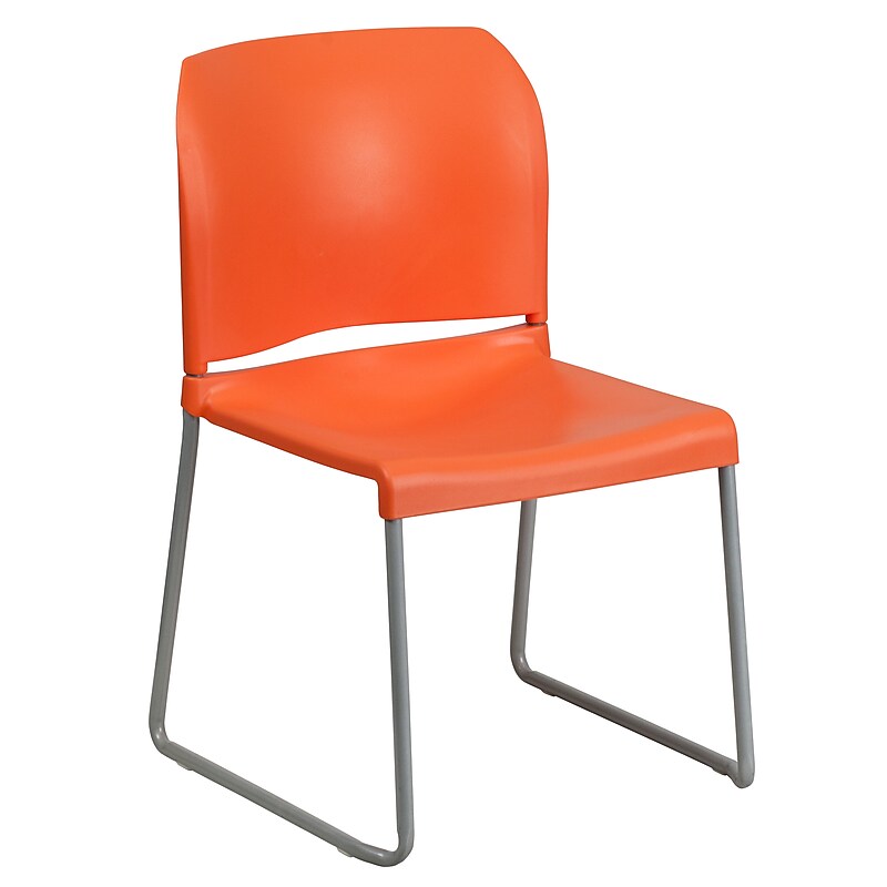 Flash Furniture HERCULES Series Plastic Contoured Stack Chair with Sled Base, Orange/Gray (RUT238AOR) image 1