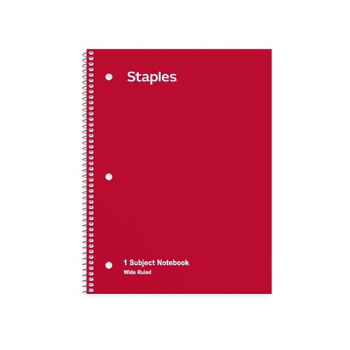Staples 1Subject Notebooks, 8" x 10.5", Wide Ruled, 70 Sheets