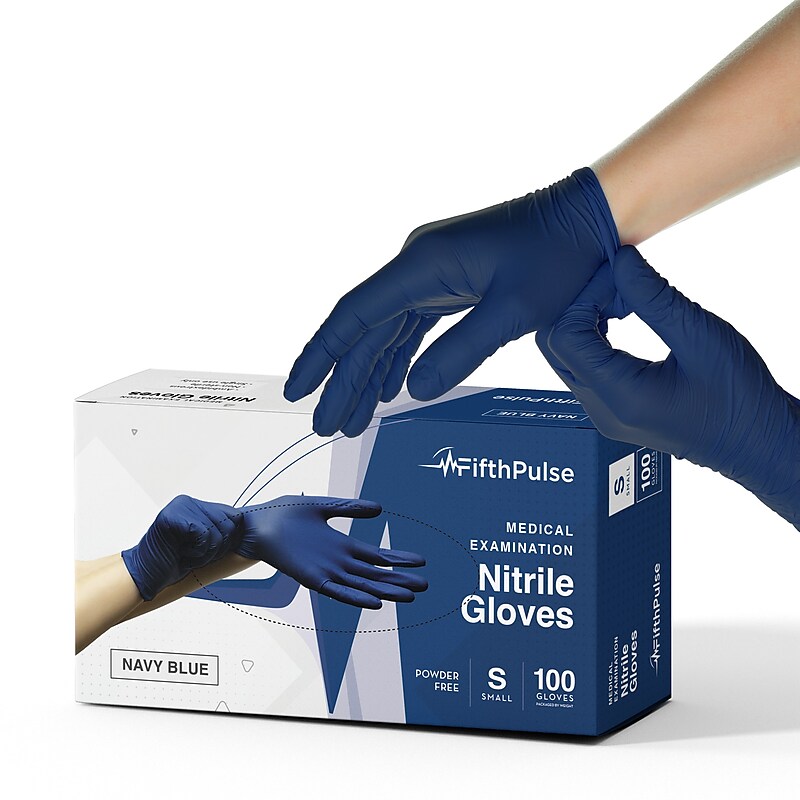FifthPulse Powder Free Nitrile Gloves, Latex Free, Small, Navy Blue, 100/Box (FMN100210) image 1