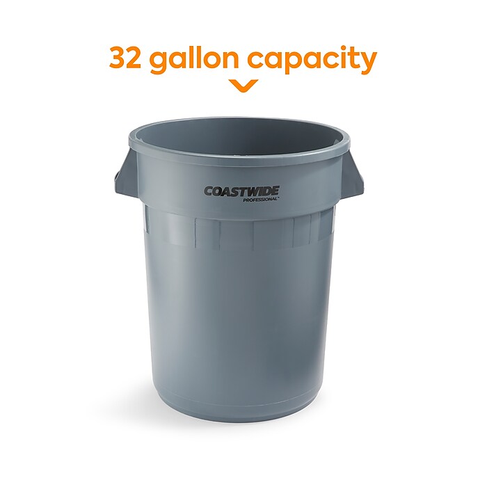 Coastwide Professional™ Plastic Trash Can with no Lid, Gray, 32