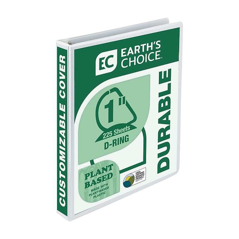 Samsill Earth's Choice Plant-Based Heavy Duty 1" 3-Ring View Binders, D-Ring, White (16937) image 1