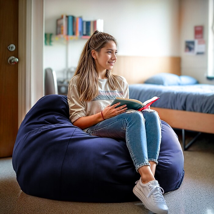 Flash Furniture Cotton Twill Oversized Solid Bean Bag Chair Navy Blue Staples
