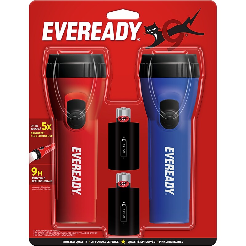 Eveready 6.5" LED Handheld Flashlights, Assorted Colors, 2/Pack (EVLC1L1D12) image 1