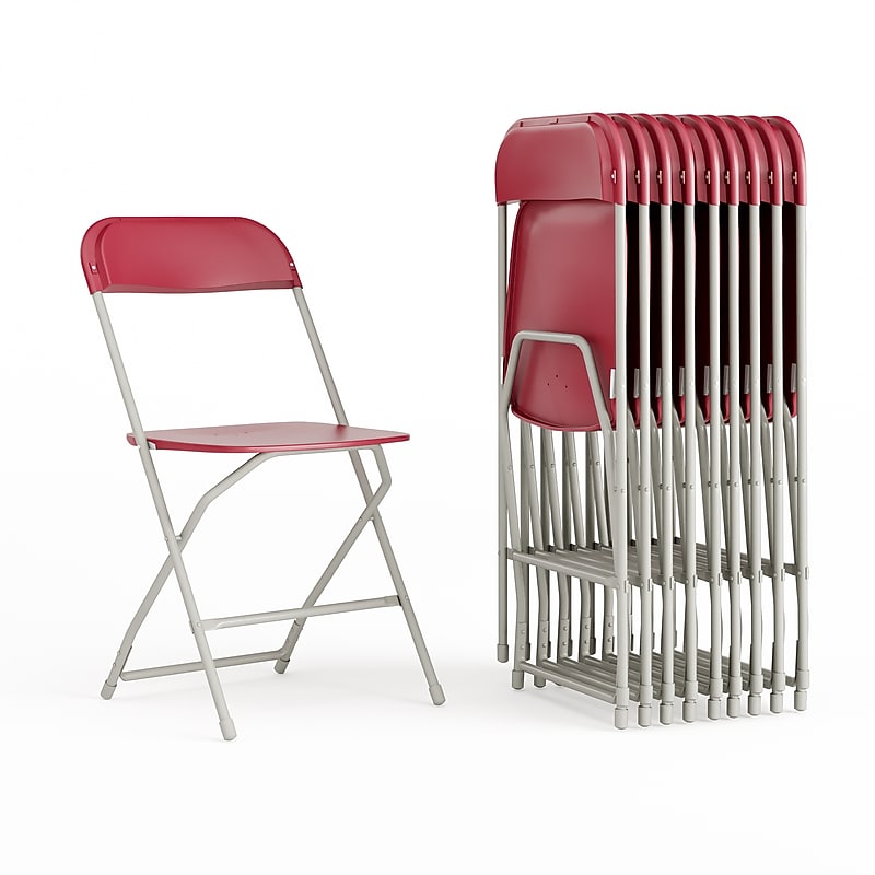 Flash Furniture HERCULES Plastic Folding Chair, Red, 10/Pack (10LEL3RED) image 1